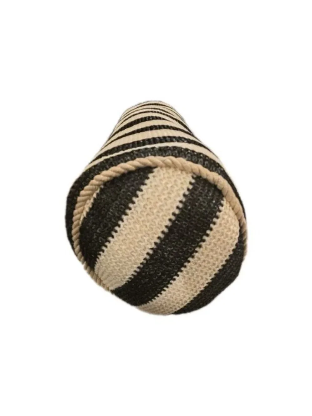 New Tan / Black Textured Stripped Outdoor Long Rope Round Pool Throw Pillow